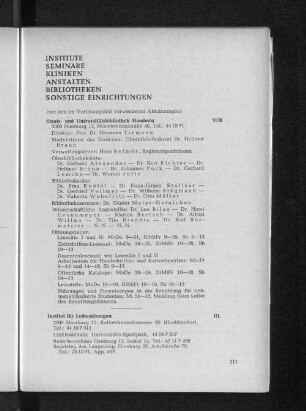 Institute, Seminare, Kliniken, Anstalten, Bibliotheken, Sonstige Einrichtungen