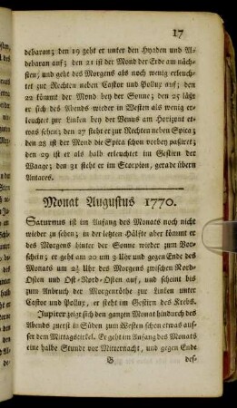 Monat Augustus 1770.