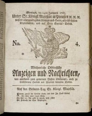 No. 4. Montags, den 24ten Januarii 1763.