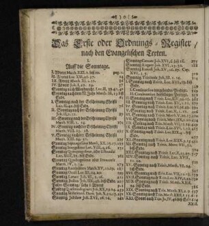 Das Erste oder Ordnungs-Register / nach den Evangelischen Texten.
