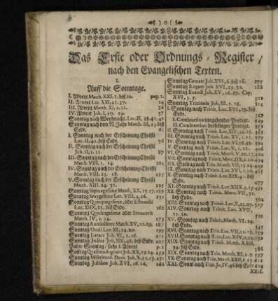 Das Erste oder Ordnungs-Register / nach den Evangelischen Texten.