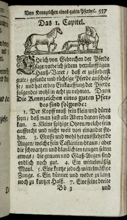 Das 1. Capitel. [Von Kennzeichen eines guten Pferdes.] - Das 2. Capitel. Roß-Artzney/