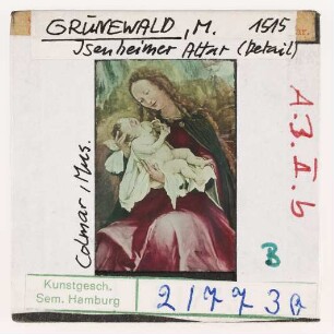 Grünewald: Isenheimer Altar, Geburt Christi Detail (Erste Farb-Kleinbilddias am Seminar, 1943 angekauft)