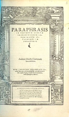 Paraphrasis In Secvndvm Librvm Institvtionvm Imperialivm Ivstiniani Imperatoris