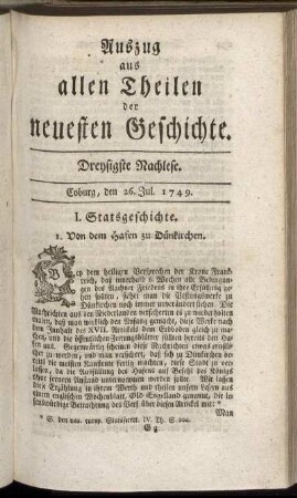 Dreysigste Nachlese. Coburg, den 26. Jul. 1749.