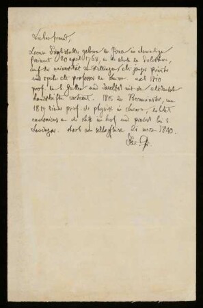 Brief von Jacob Grimm an Unbekannt