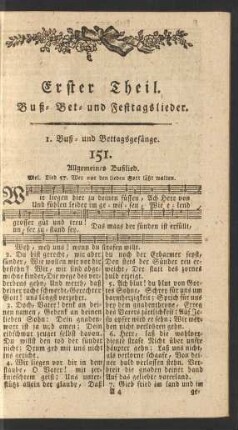 Erster Theil. Buß- Bet- und Festtagslieder