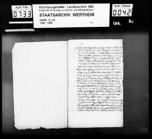 Graf Ludwig und Albrecht zu (Lewenstein) Löwenstein Inhaber der Grafschaft (Lewenstein) Löwenstein, und Graf Heinrich und Wolfgang zu (Lewenstein) Löwenstein, Inhaber der Herrschaften (Scharpfeneck) Scharfeneck und Habitzheim einigen, sich über die Zahlung der Reichssteuern und der Kammergerichtsunterhaltung.