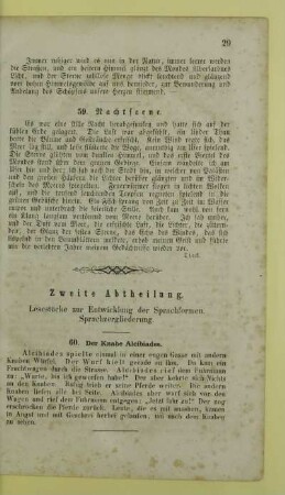 Zweite Abtheilung. Lesestücke zur Entwicklung der Sprachformen. Sprachzergliederung