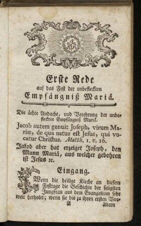 Erste Rede auf das Fest der unbefleckten Empfängniß Mariä