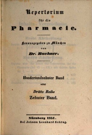 Repertorium für die Pharmacie, 110. 1851