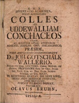 Diss. brev. adumbrans colles ad Uddewalliam conchaceos