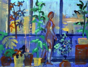 blauer Akt am Fenster