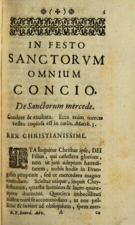 Conciones R. P. Ludovici Bourdaloue e Societate Jesu : Habitae per Adventum Coram Christianissimo Rege Ludovico XIV.. 1