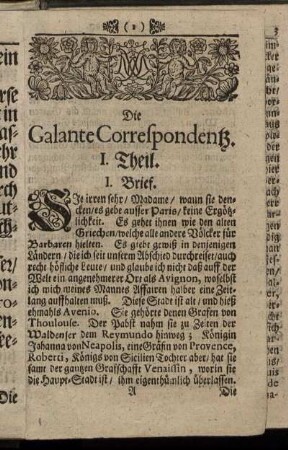 Die Galante Correspondentz. I. Theil.