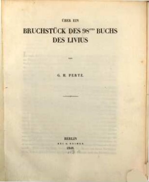Über ein Bruchstück des 98sten Buchs des Livius