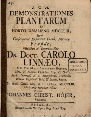 Demonstrationes plantarum in horto Upsaliensi