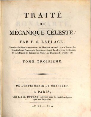 Traité De Mécanique Céleste, 3
