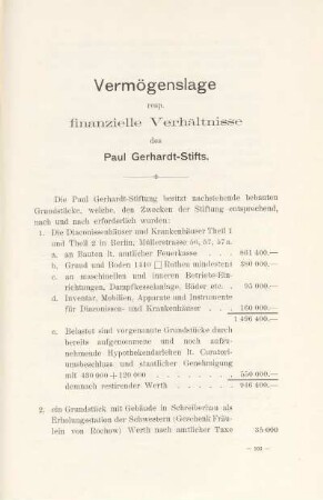 Vermögenslage resp. finanzielle Verhältnisse des Paul Gerhardt-Stifts