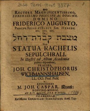 ... De ... Statua Rachelis Sepulchrali
