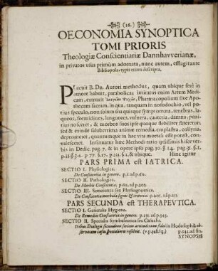 Oeconomia Synoptica Tomi Prioris.