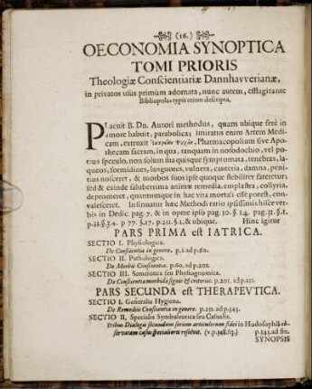 Oeconomia Synoptica Tomi Prioris.