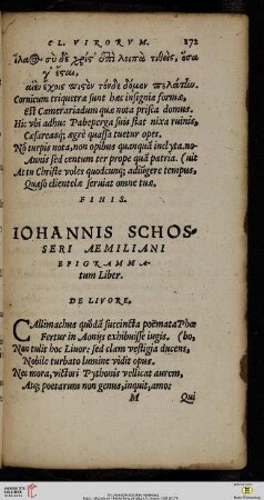 Iohannis Schosseri Aemiliani Epigrammatum Liber