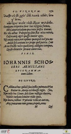 Iohannis Schosseri Aemiliani Epigrammatum Liber