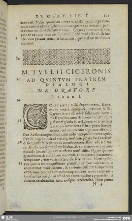 M. Tullii Ciceronis Ad Quintum Fratrem Dialogi De Oratore Liber I.