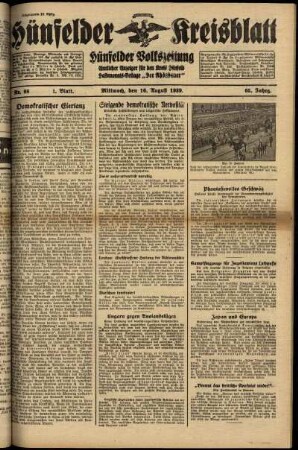 Erste Ausgabe vom Mittwoch, den 16. August 1939.
