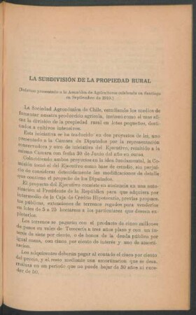 La subdivisión de la propiedad rural