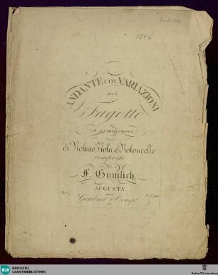 Andante con variazioni per il fagotto : col accompagnemento di violino, viola e violoncello; op. 3