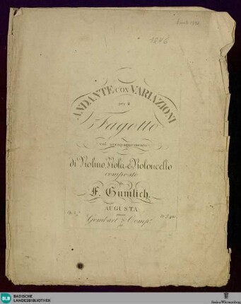 Andante con variazioni per il fagotto : col accompagnemento di violino, viola e violoncello; op. 3
