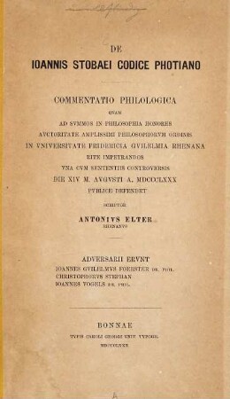 De Joannis Stobaei codice Photiano : (Bonner Doctordiss.)