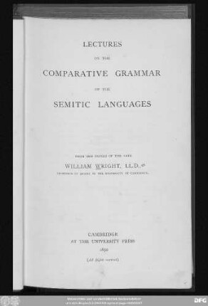 Lectures on the comparative grammar of the Semitic languages