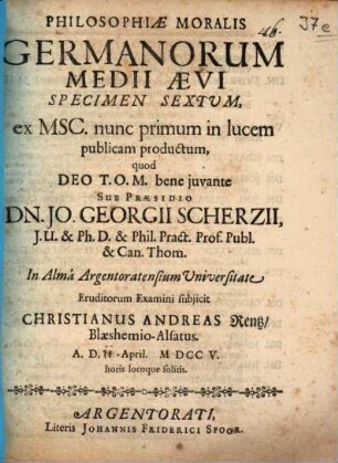 Philosophiae moralis Germanorum medii aevi specimen sextum : ex msc. nunc primum in lucem publicam productum