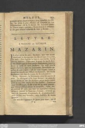 Lettre A Madame La Duchesse Mazarin.