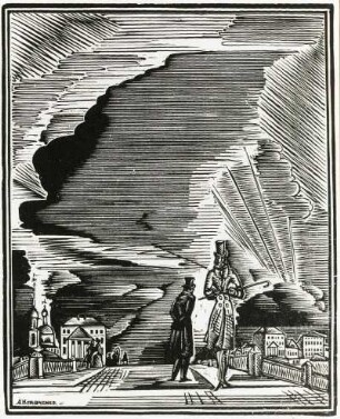 Illustration zu Nikolai Gogol: Petersburger Erzählungen. Holzstich von Alexej Krawtschenko; 1931. Staatsverlag für schöne Literatur, Moskau 1935