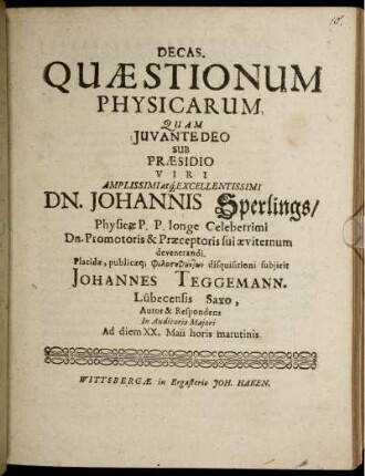Decas. Quaestionum Physicarum