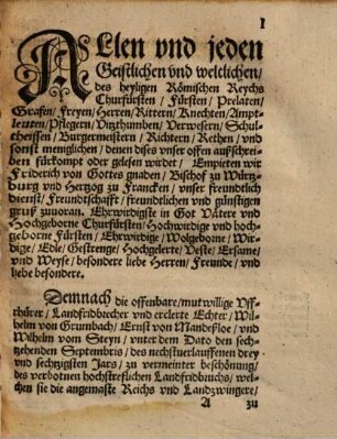 Deß Hochwirdigen Fürsten vnd Herren, Herren Friderichen Bischofes zu Würtzburg vnd Hertzogen zu Francken, warhaffte vnnd gegründte verantwortung vnd ableynung, des vnwarhafften erdichten vnd grundlosen schand vnd lasterbuchs, welches ... Wilhelm von Grumbach, Wilhelm vom Steyn, vnd Ernst von Mandeßloe ... im drey, auch vier vnd sechtzigistem Jar, im Truck außgehen, vnd im heyligen Reich allenthalben publicieren vnd verschieben lassen
