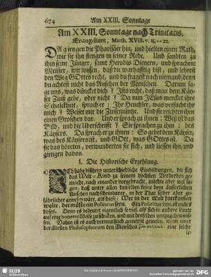 Am XXIII. Sonntage nach Trinitatis. Evangelium, Matth, XVIII. v. 15 - 22