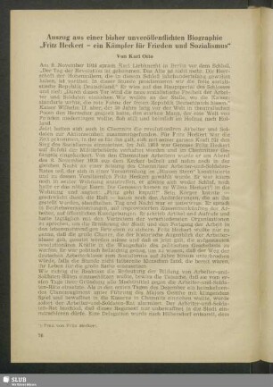 Auszug aus einer bisher unveröffentlichten Biographie "Fritz Heckert - ein Kämpfer für Frieden und Sozialismus"
