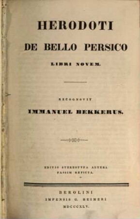 De bello Persico libri novem : Recognovit Imman. Bekkerus