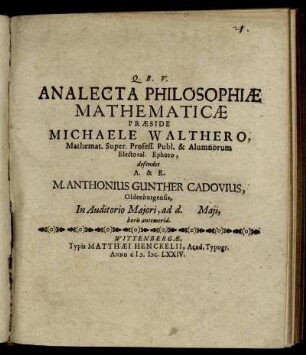 Analecta Philosophiae Mathematicae