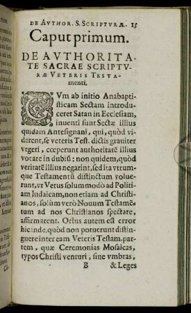 Caput primum. De Autoritate Sacrae Scripturæ Veteris Testamanti.