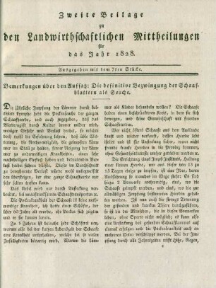 Zweite Beilage zu den Landwirthschaftlichen Mittheilungen für das Jahr 1828. Ausgegeben mit dem 7ten Stücke.
