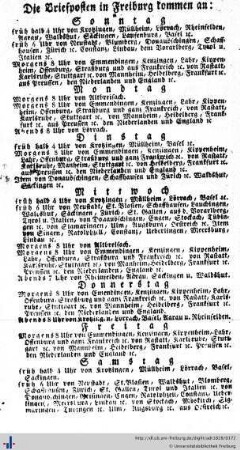 Verzeichniß der Posten, Bothen etc.