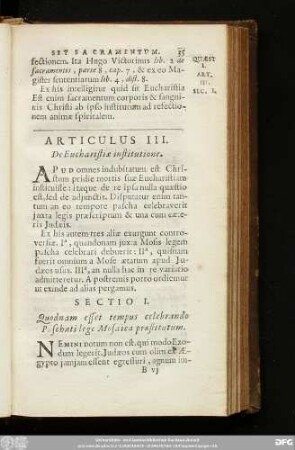 Articulus III. De Eucharistiae institutione.