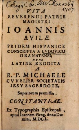 Vita Reverendi Patris Magistri Ioannis Avilae