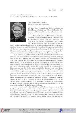 Antrittsrede von Frau Eva Grebel an der Heidelberger Akademie der Wissenschaften vom 29. Oktober 2011